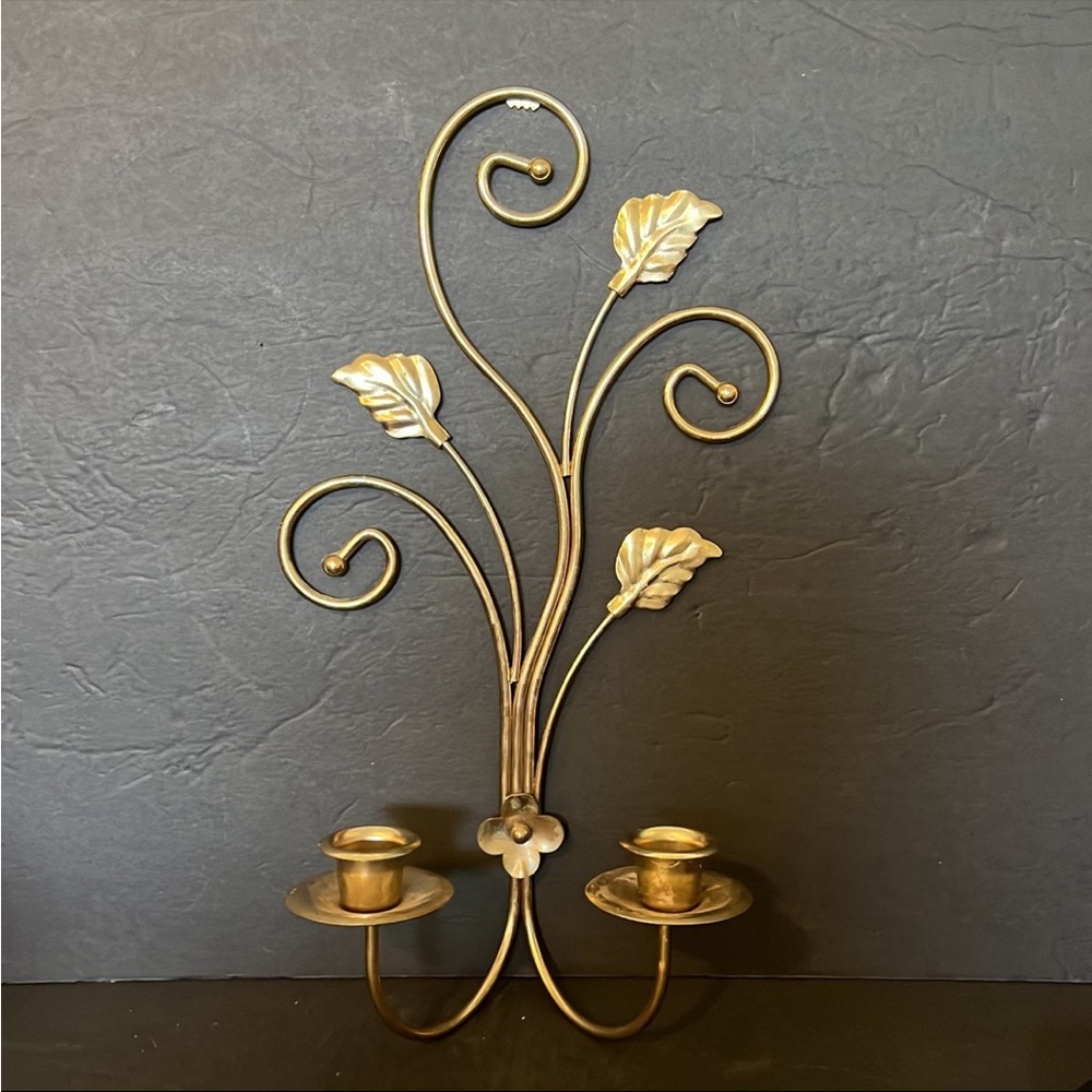 Brass Two Candle Wall Scounce Vintage Home Interiors Leaf Scroll Floral